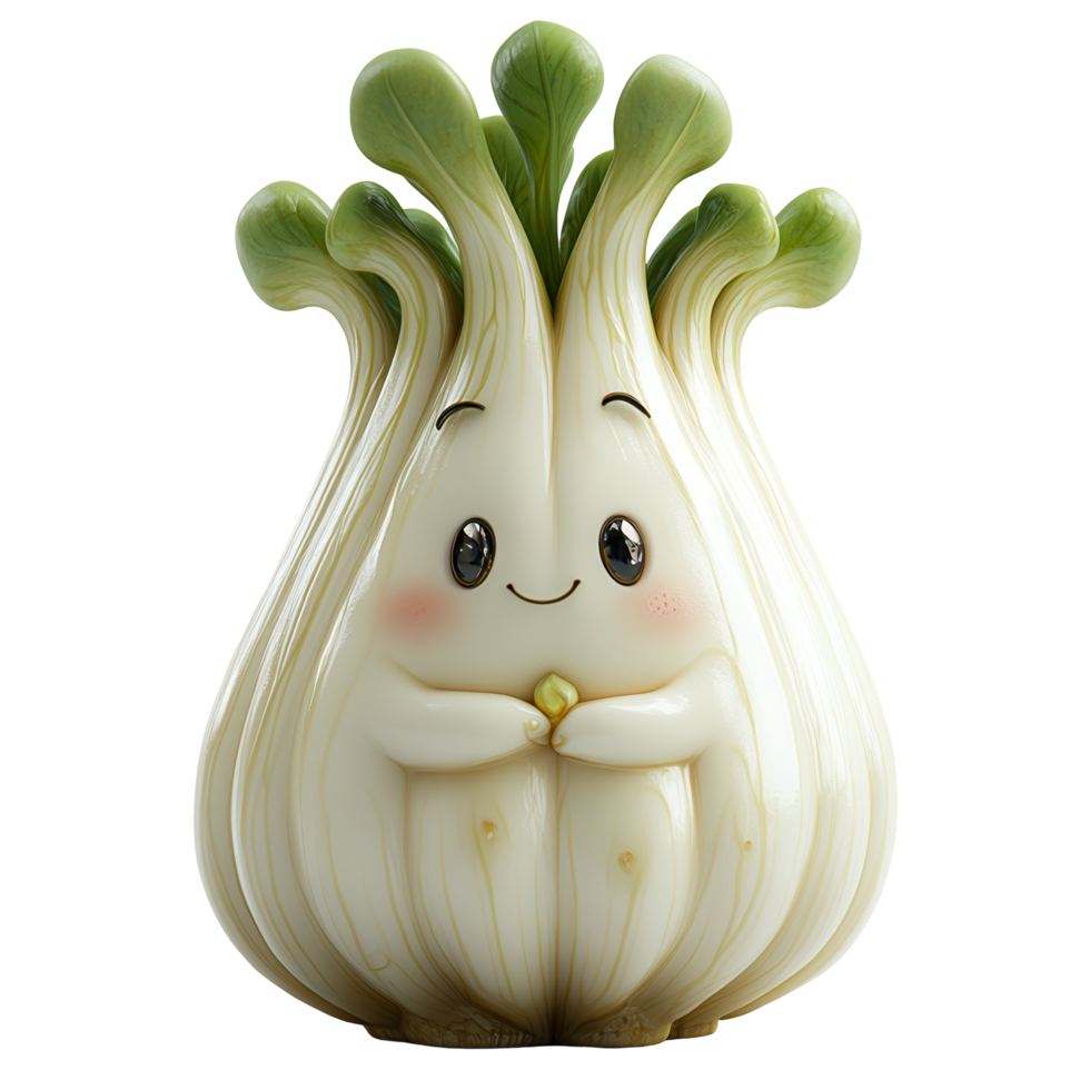 Cute cartoon garlic character sitting with a cheerful expression and small hands in a bright setting isolated on transparent background png