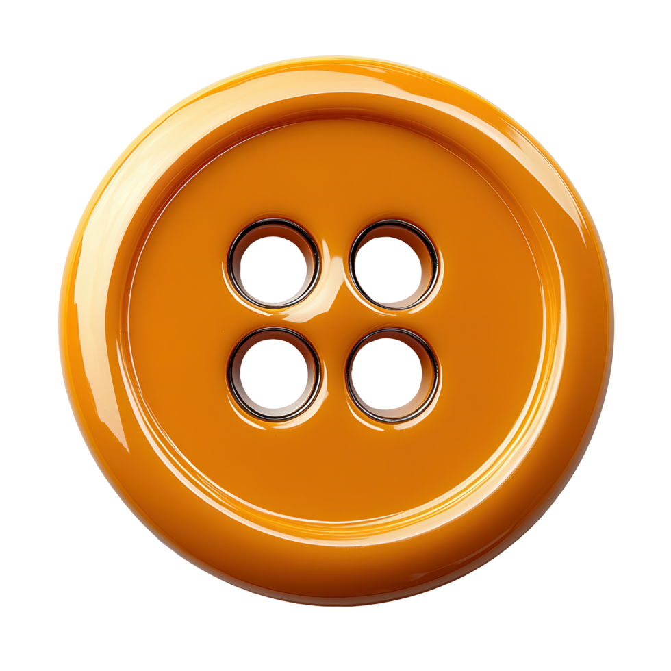 Bright orange button with four holes, perfect for sewing and crafting projects isolated on transparent background png