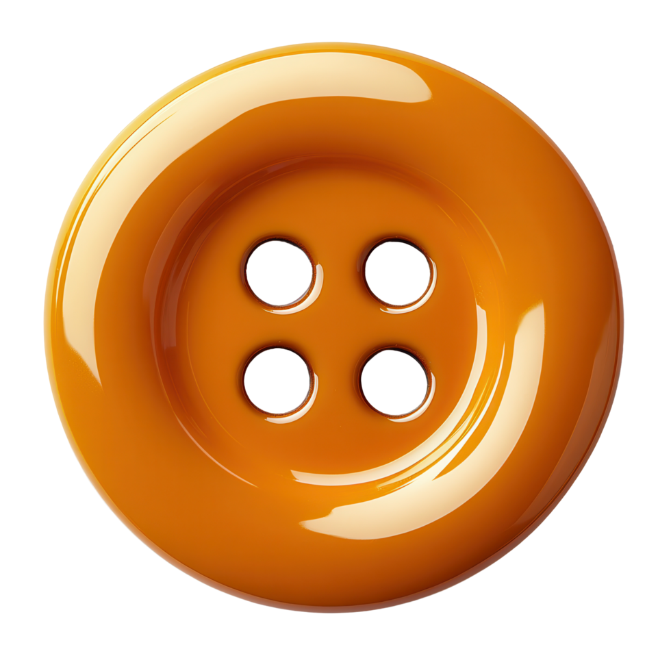 Bright orange four-hole button on a white background showcasing its glossy finish and unique design features isolated on transparent background png