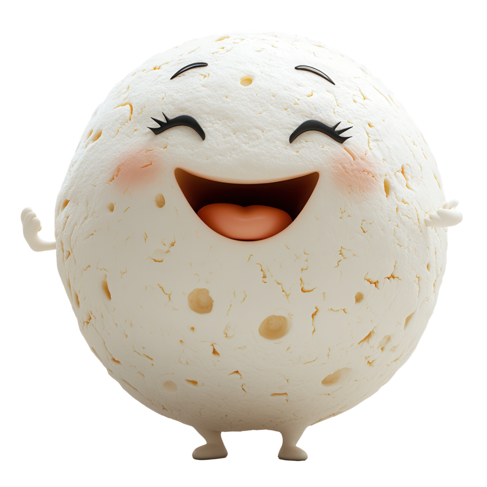 Cheerful smiling cartoon character resembling a round fluffy marshmallow with a friendly expression and cute features isolated on transparent background png