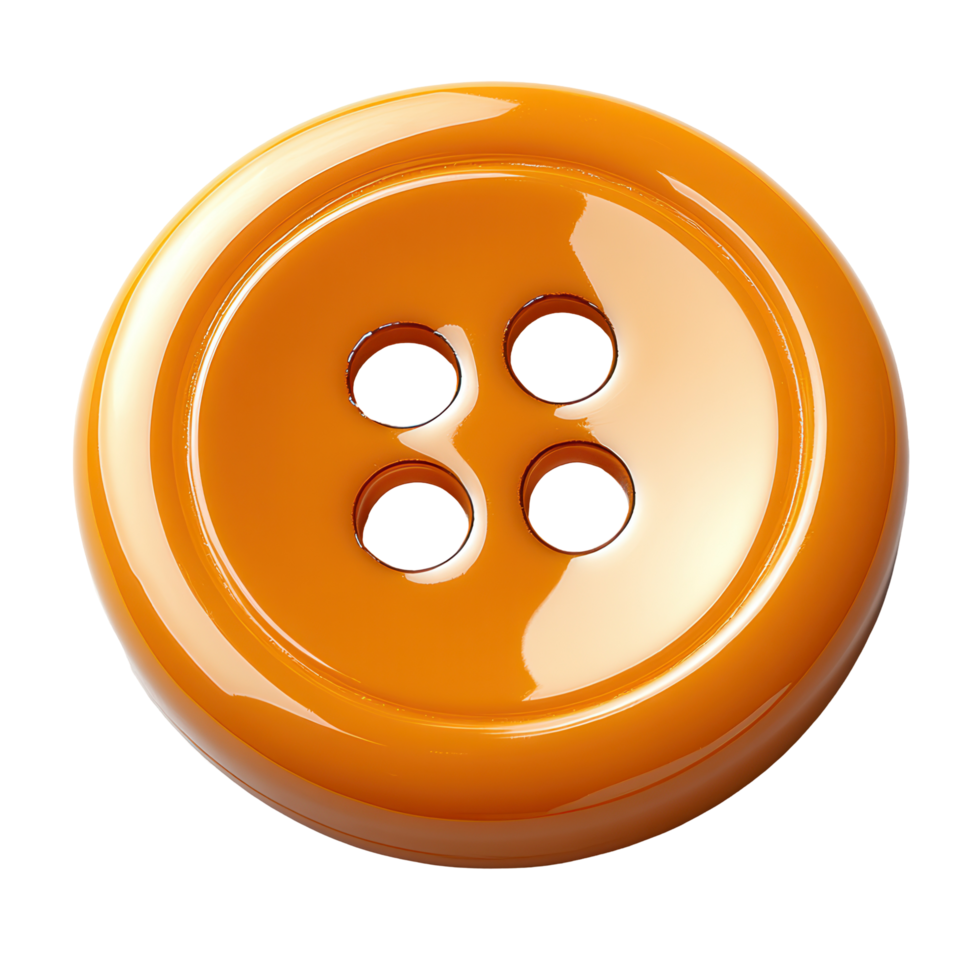 Bright orange button with four holes suited for crafts or clothing embellishments isolated on transparent background png
