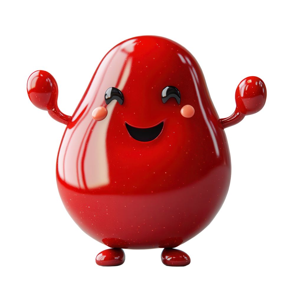 Happy red character with a shiny finish displaying joy and excitement in a playful setting isolated on transparent background png