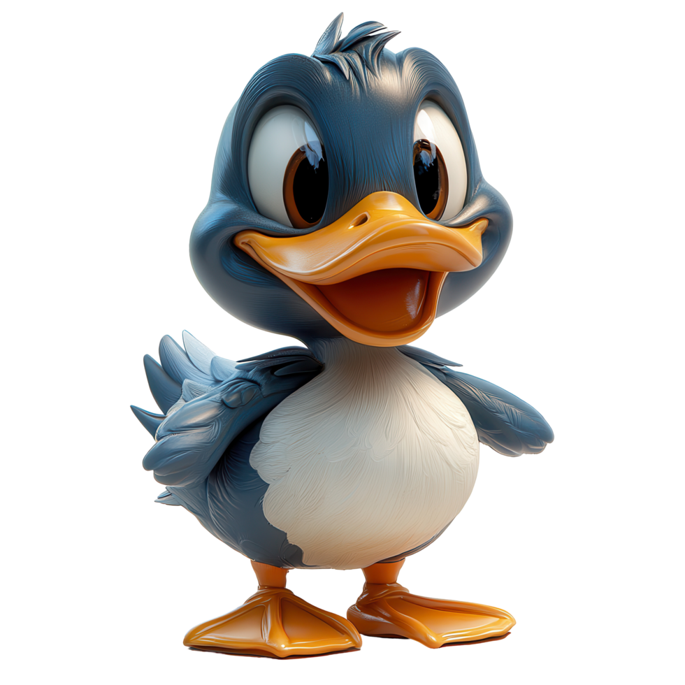 Cartoon duck character smiling joyfully, showcasing vibrant colors and charming features in a playful design style isolated on transparent background png