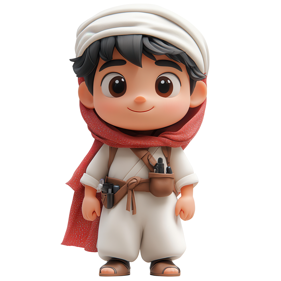Character in traditional attire standing confidently with a cheerful expression in a cultural setting isolated on transparent background png