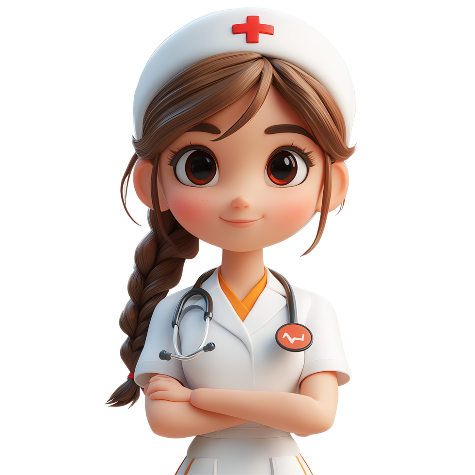 Cute cartoon nurse character with a friendly expression in a healthcare setting ready to assist patients isolated on transparent background png