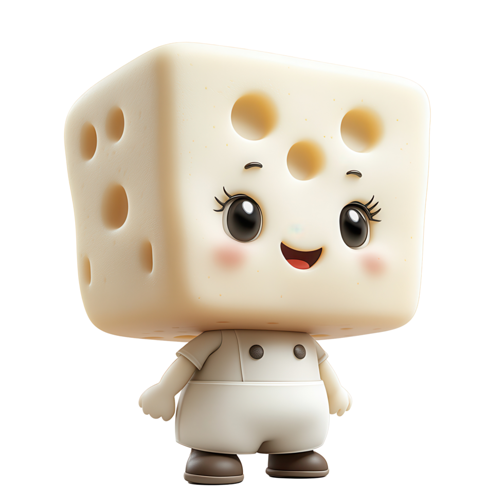 Cute character made of cheese with a joyful expression and friendly appearance, designed for animated content isolated on transparent background png