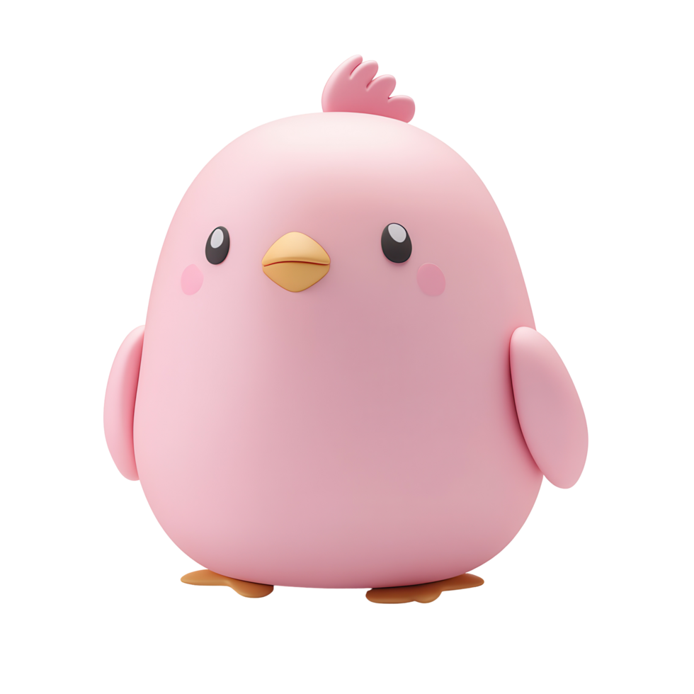 Cute pink bird character with rounded body and cheerful expression in a playful setting for children's entertainment isolated on transparent background png