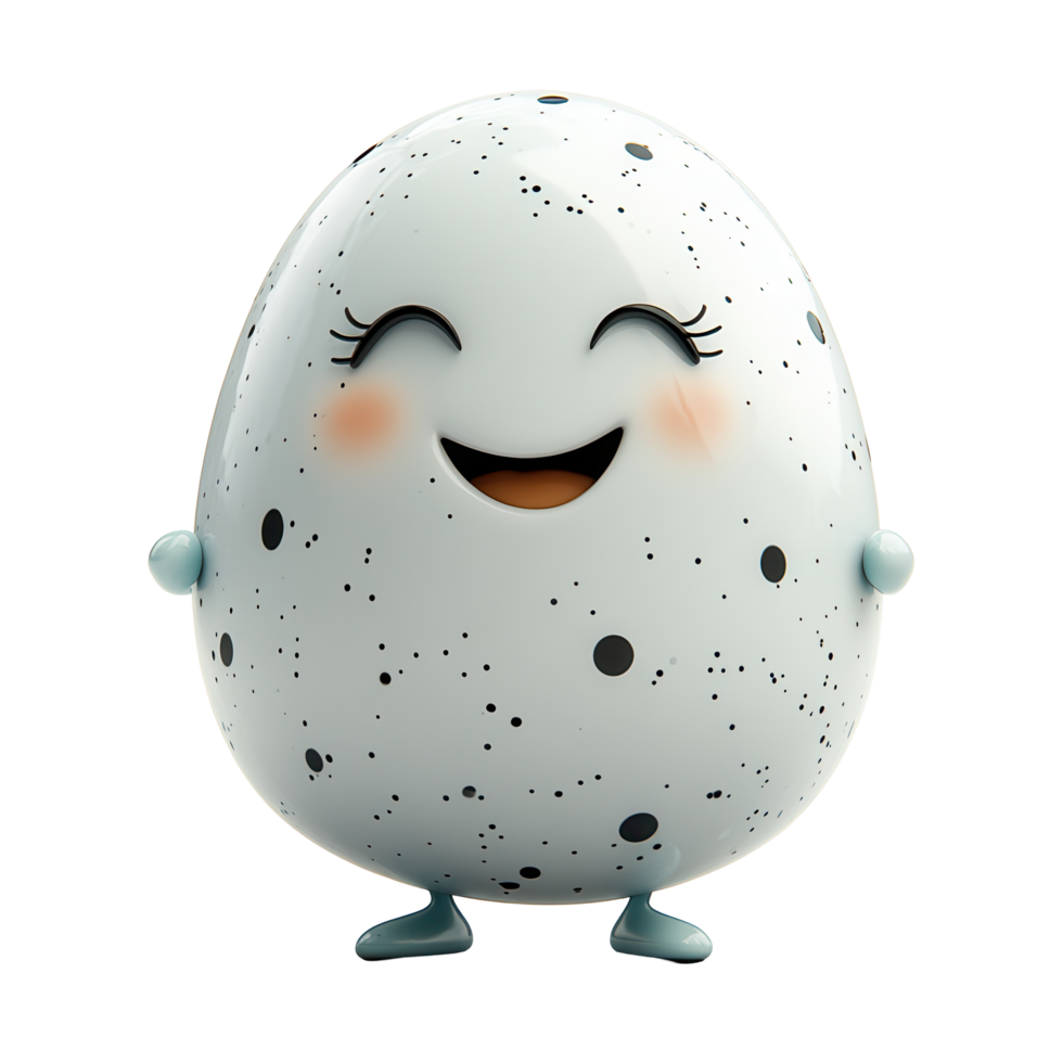 Unique smiling character designed as an egg with speckles and joyful expression, showcasing a whimsical design approach isolated on transparent background png