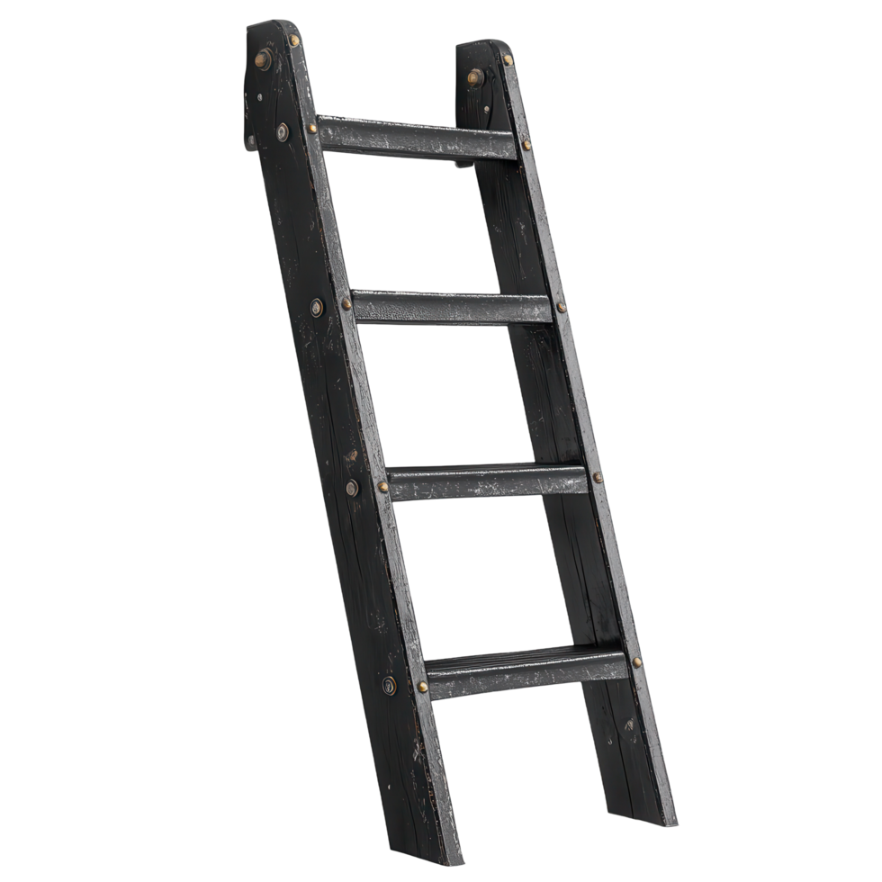 Wooden ladder leaning against a wall in a well-lit interior space showing craftsmanship and design elegance isolated on transparent background png