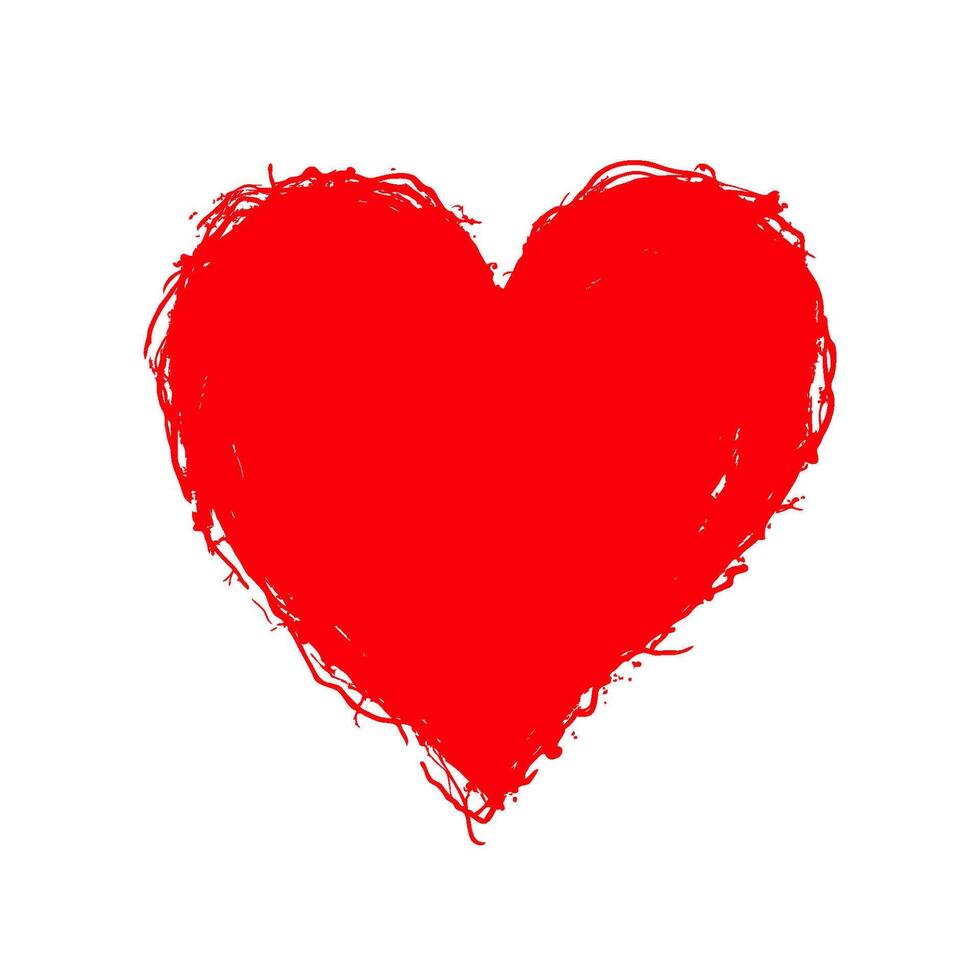 Hand-drawn red heart with rough strokes, isolated on a clean white background, representing love and passion. Valentine's day illustration. vector