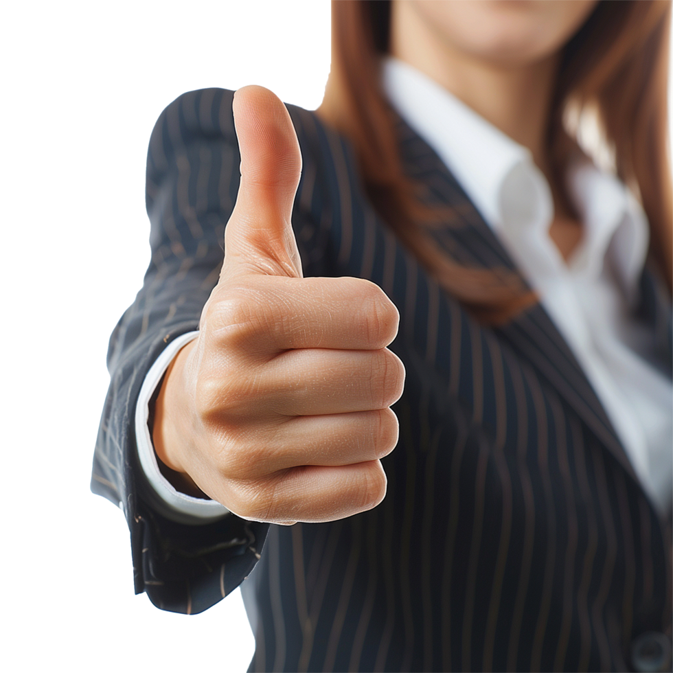 Businesswoman giving thumbs up positive gesture success png