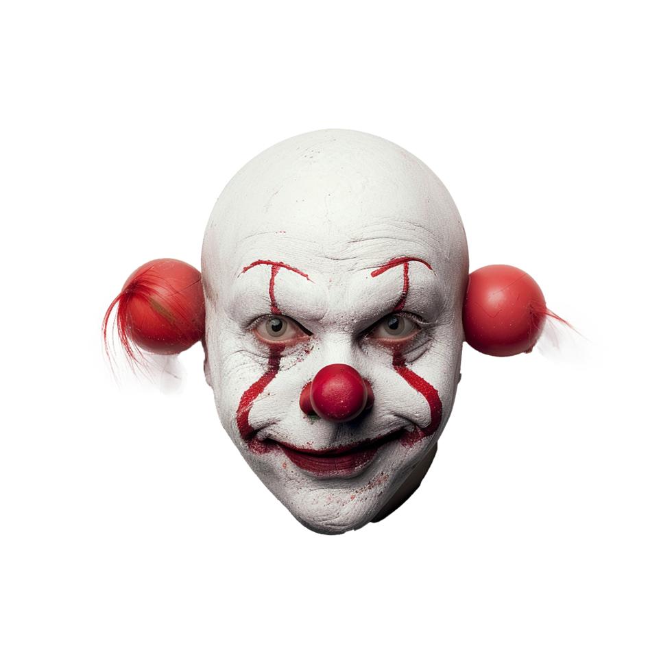 Creepy clown face close up scary makeup red white Halloween costume png