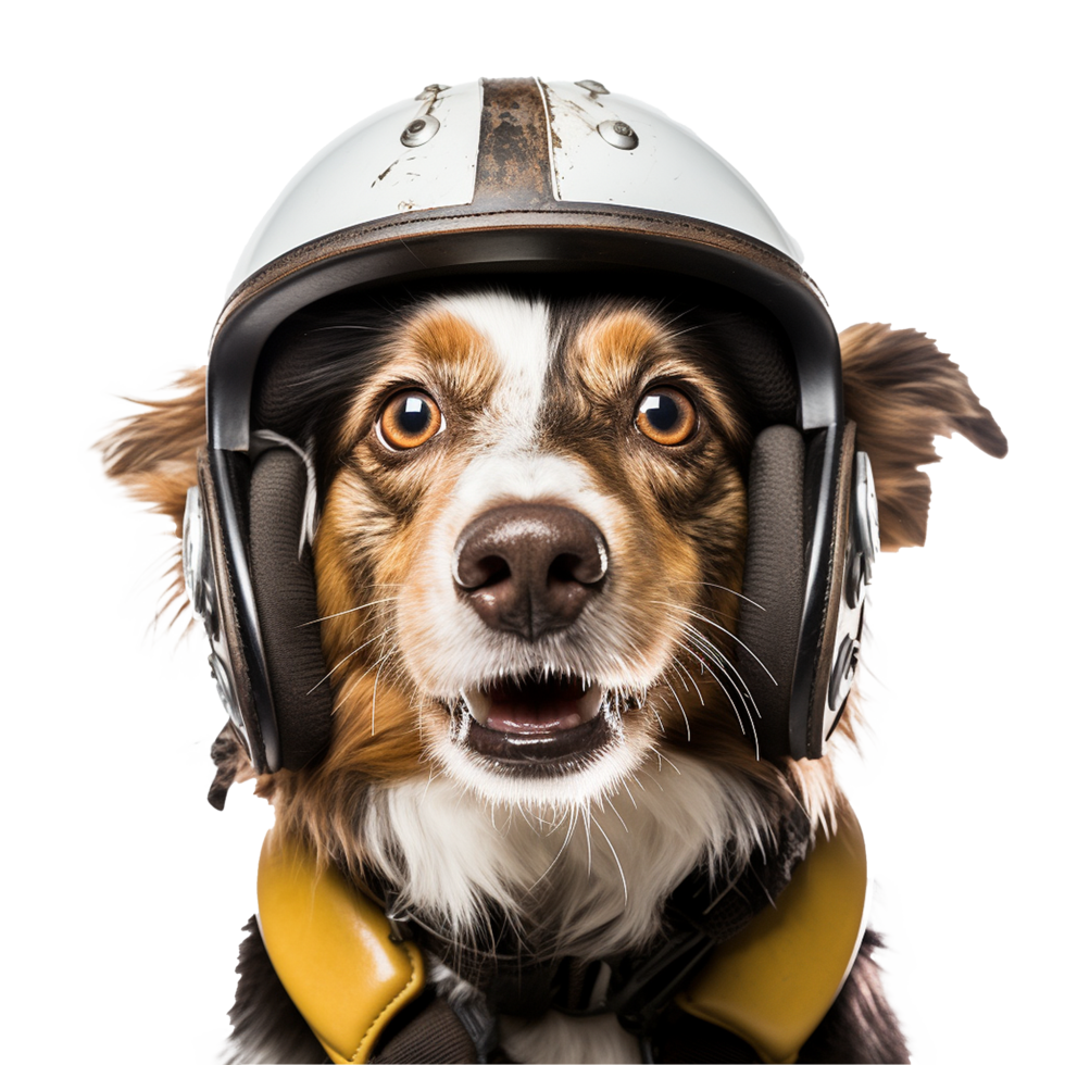 Aussie Dog Wearing Vintage Motorcycle Helmet Ready for Adventure png