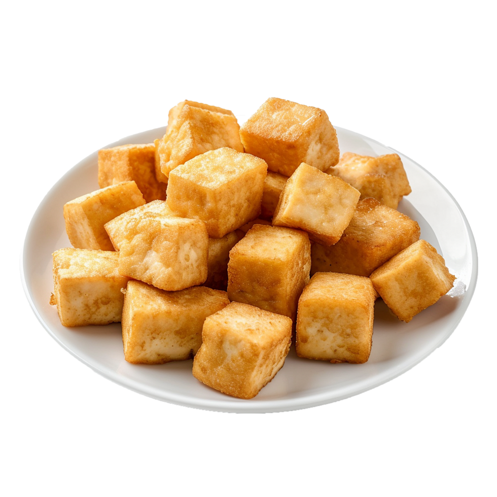 Crispy Fried Tofu Cubes on a Plate Delicious Asian Snack png