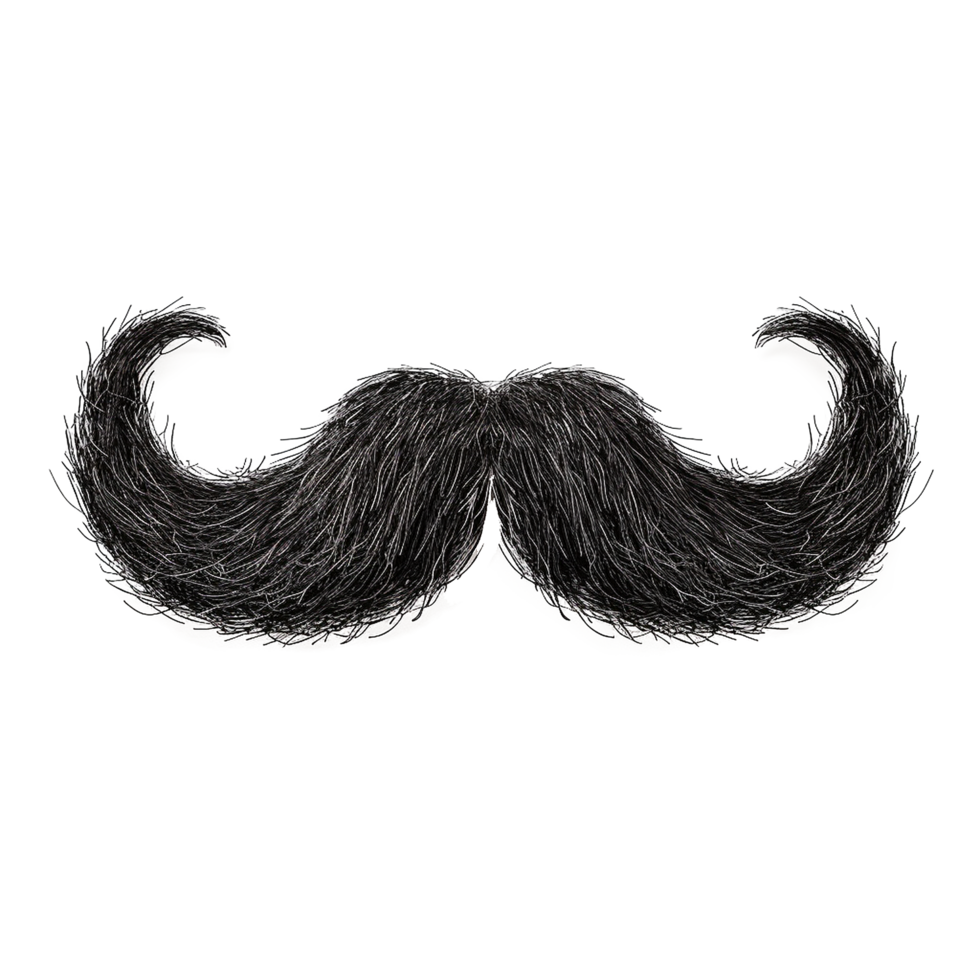 Large Black Handlebar Mustache on White Background png