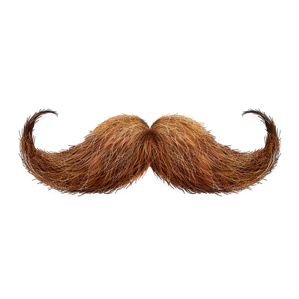 A large bushy brown handlebar mustache isolated on white background, png