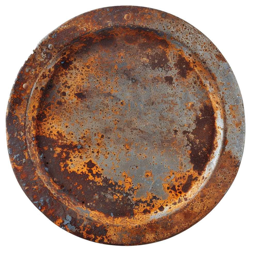Rusted circular metal plate showing age and decay texture png