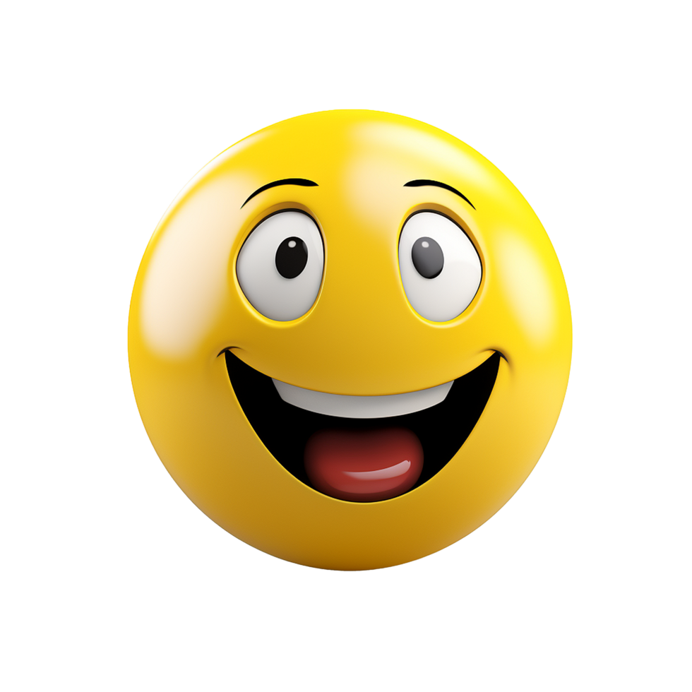 Happy yellow emoticon 3D rendering joyful expression digital art png