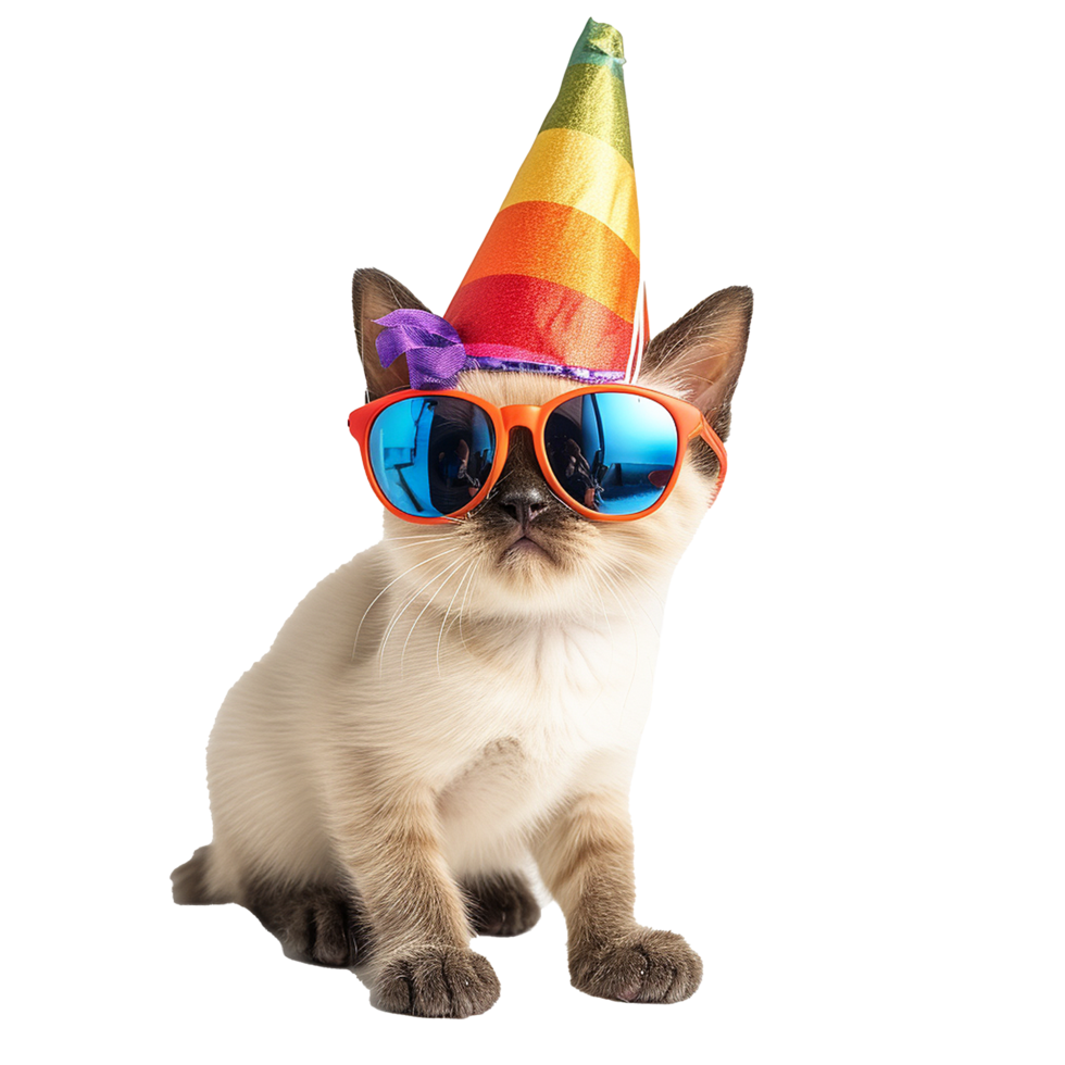 Cute Kitten Rainbow Party Hat Sunglasses Fun png