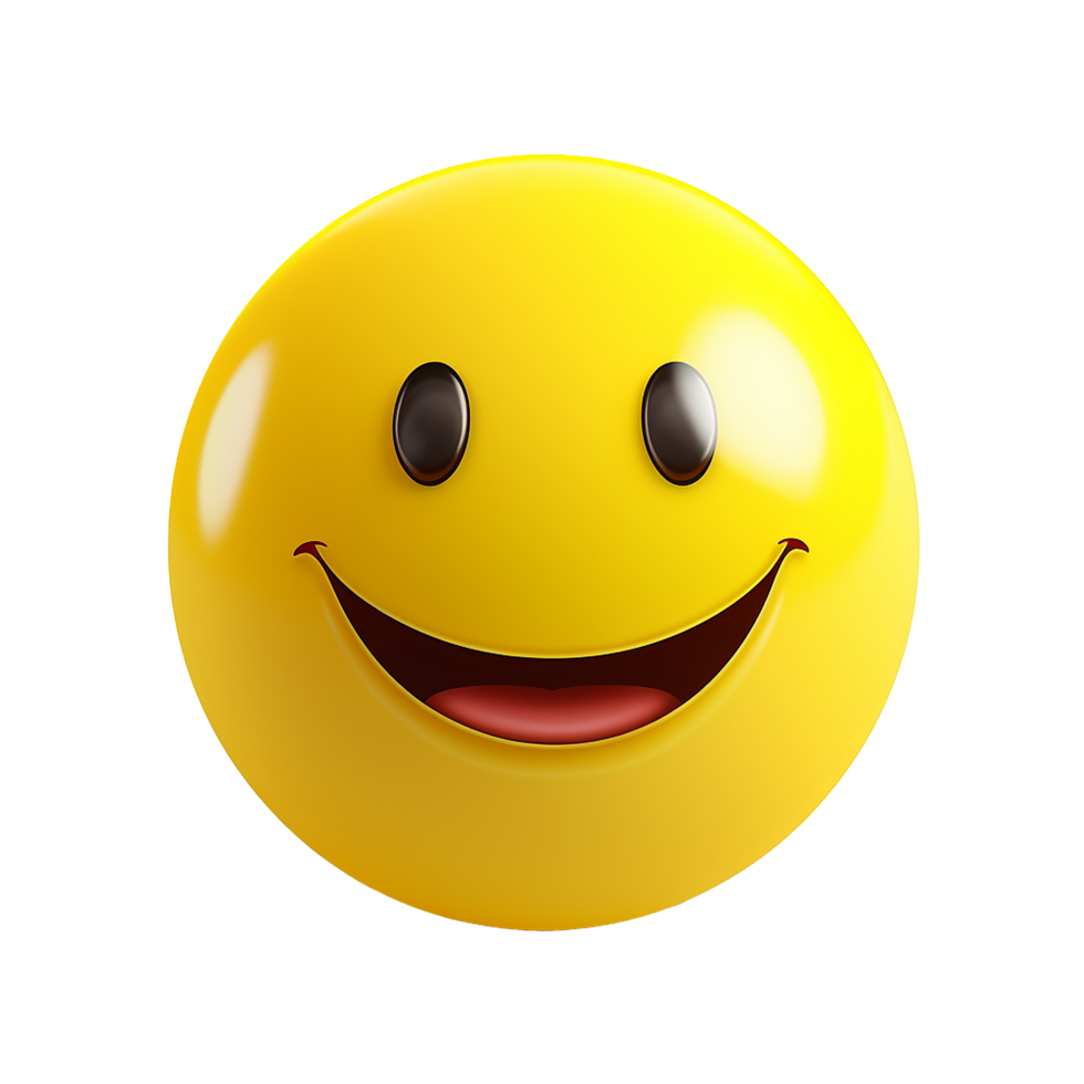 Happy yellow emoticon smiling face joyful expression 3D rendering png