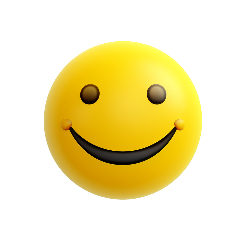 Happy yellow emoticon smiling face cheerful emoji positive expression joyful mood good vibes 3D render png