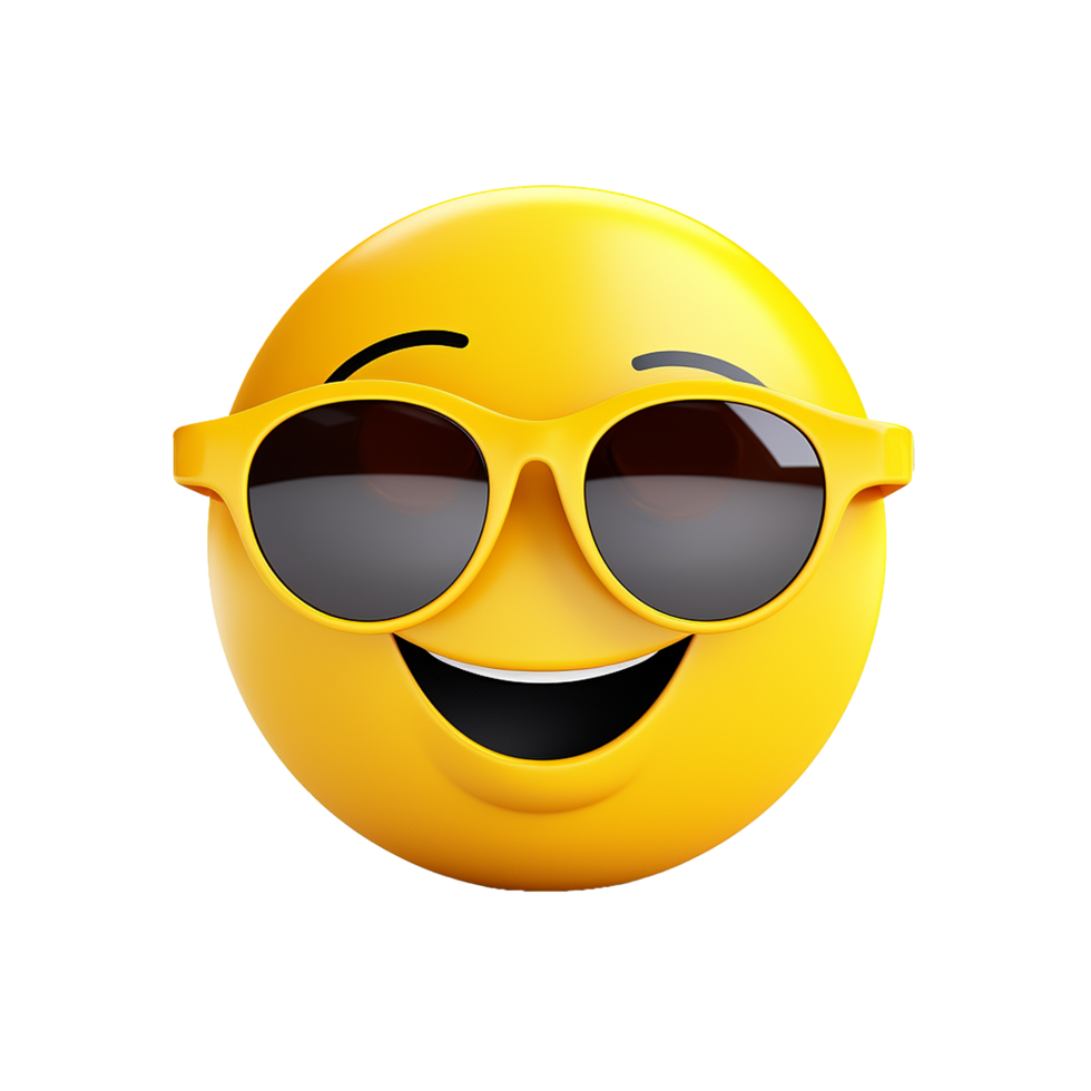 Happy emoticon wearing sunglasses joyful expression summer vibes cool face emoji 3D render png
