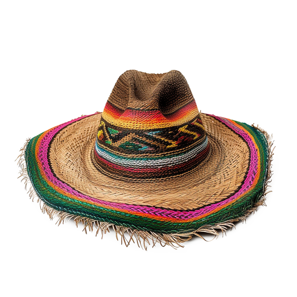 Colorful Mexican Straw Hat Wide Brim Summer Fashion Accessory png
