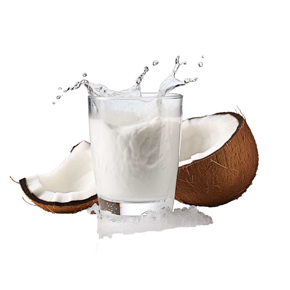 Refreshing Coconut Milk Splash in Glass Tropical Drink png