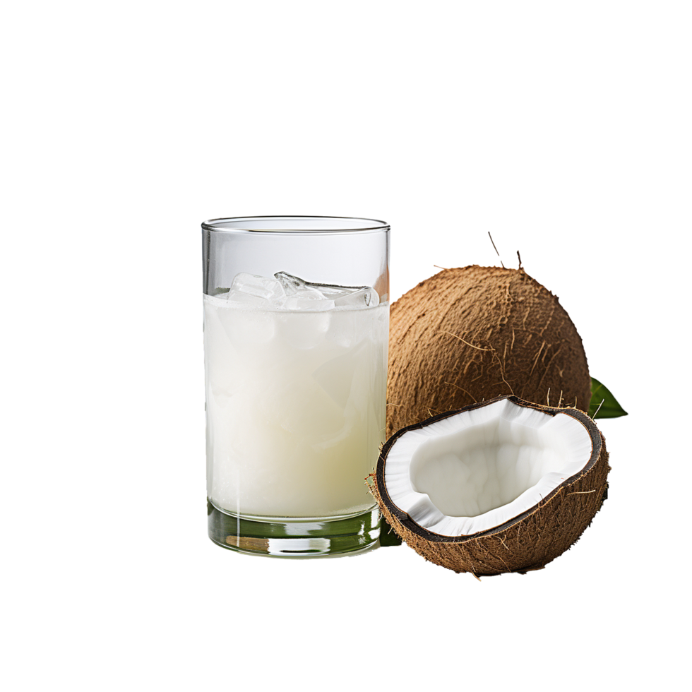 Refreshing Coconut Water Drink in Glass with Coconut Fruit png