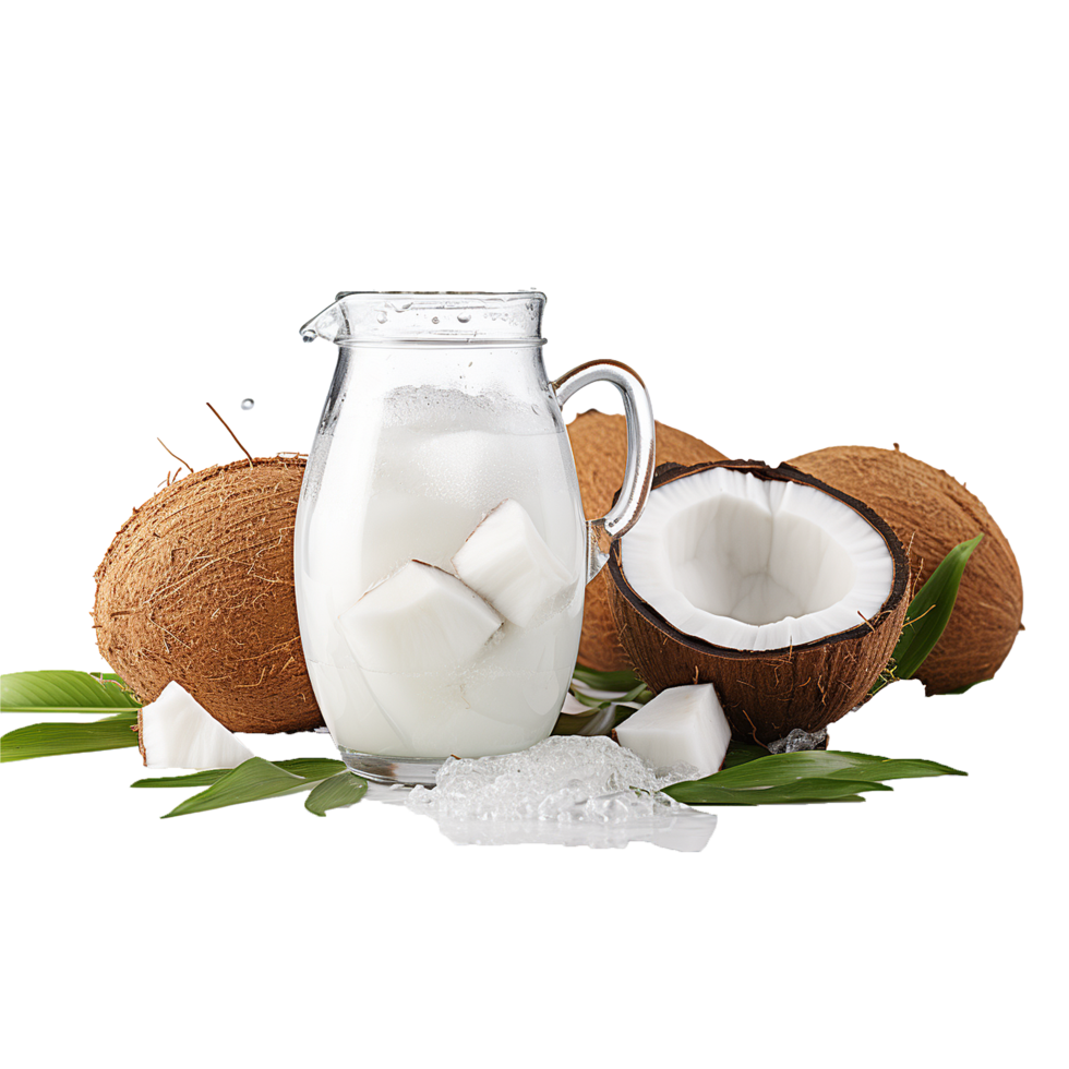 Refreshing Coconut Milk Drink in Glass Pitcher Tropical Fruit Healthy Beverage png