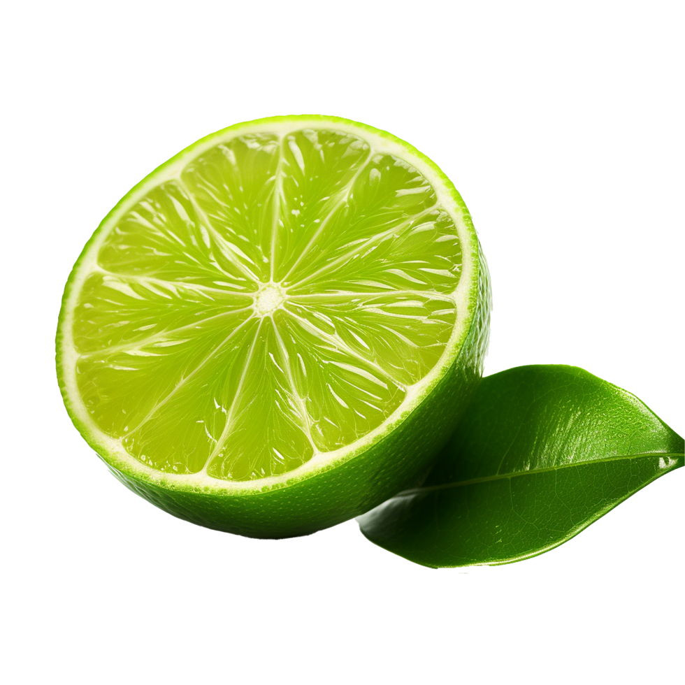 Juicy Lime Slice with Green Leaves Refreshing Citrus Fruit png