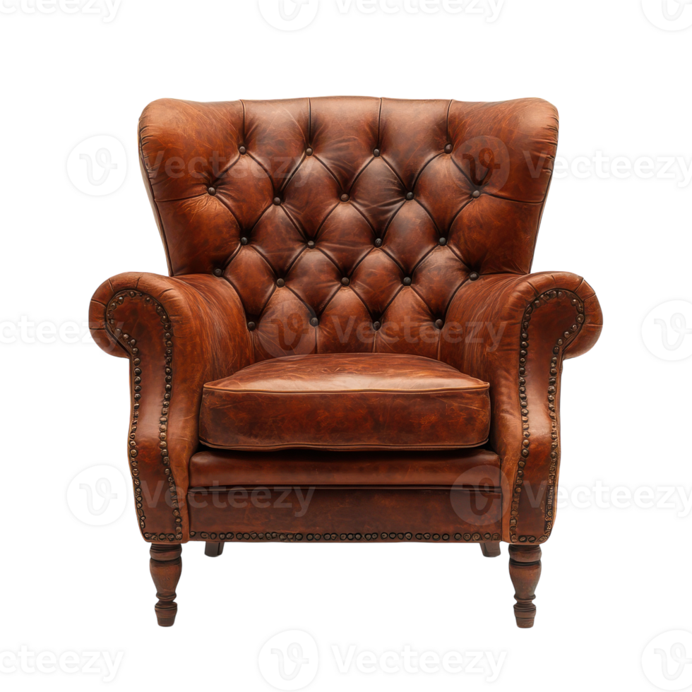 Elegant leather armchair in warm tones for cozy spaces png
