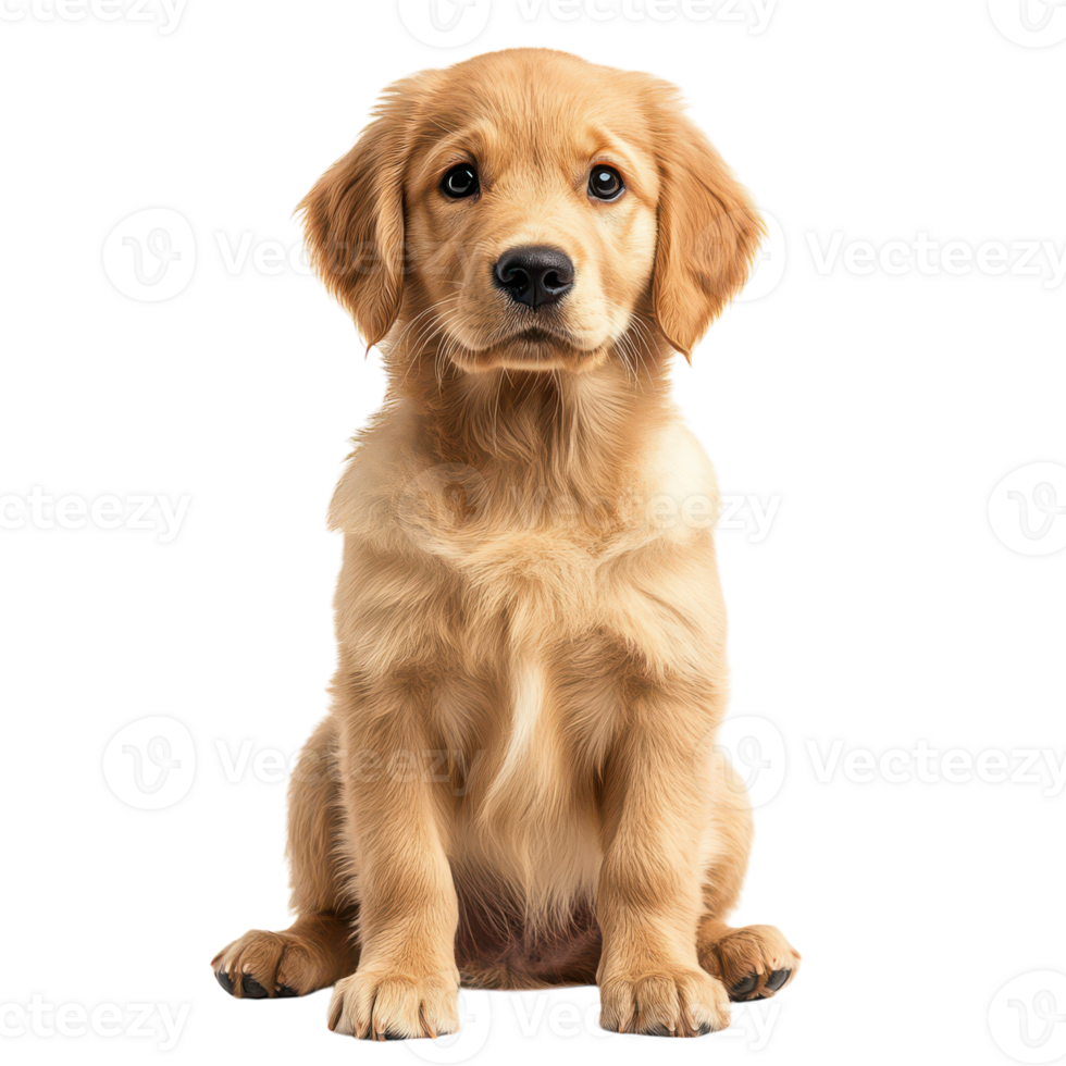 Adorable golden retriever puppy sitting against a white background png