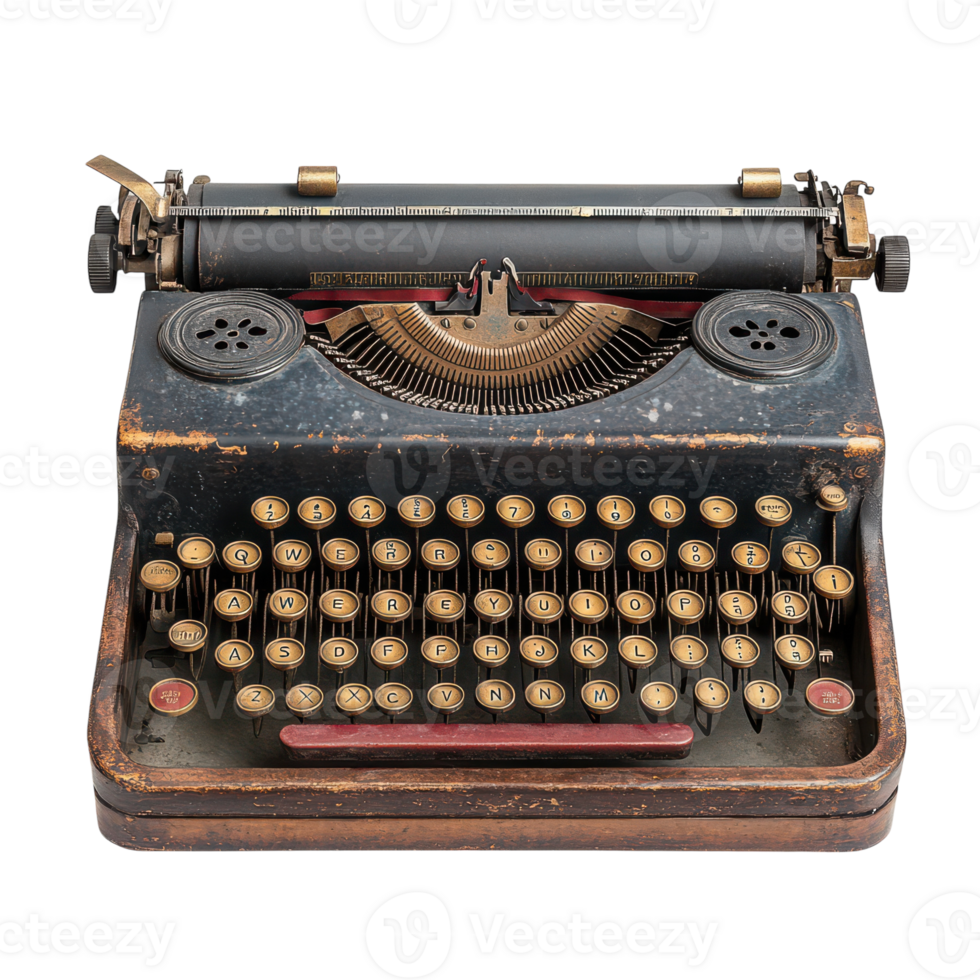 Vintage typewriter resting on a white surface with a nostalgic allure png