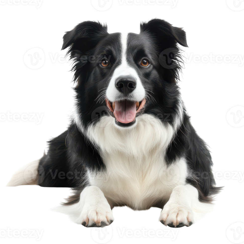 Happy border collie posing on a white background with charm png
