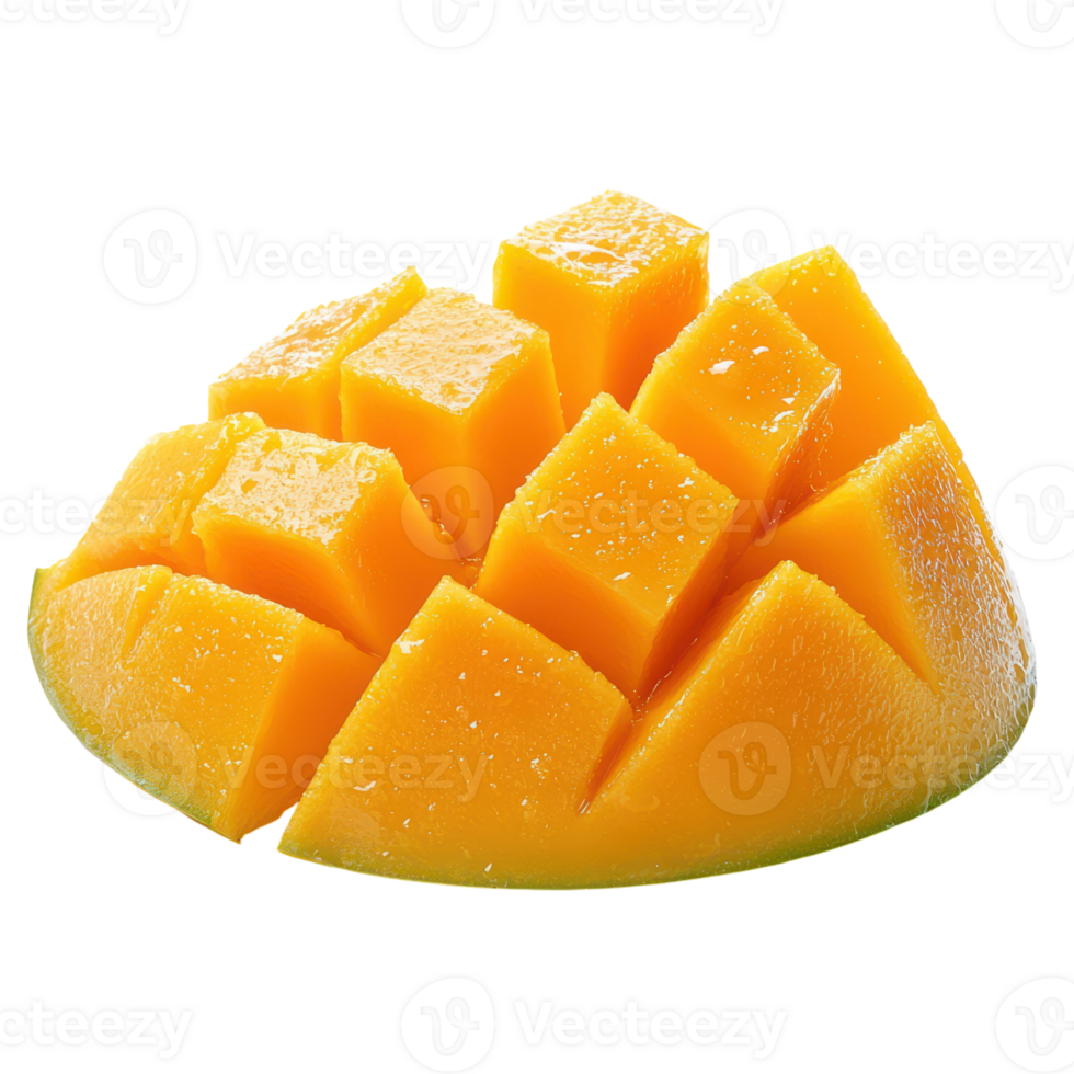 Vibrant mango slices arranged beautifully on a white background png