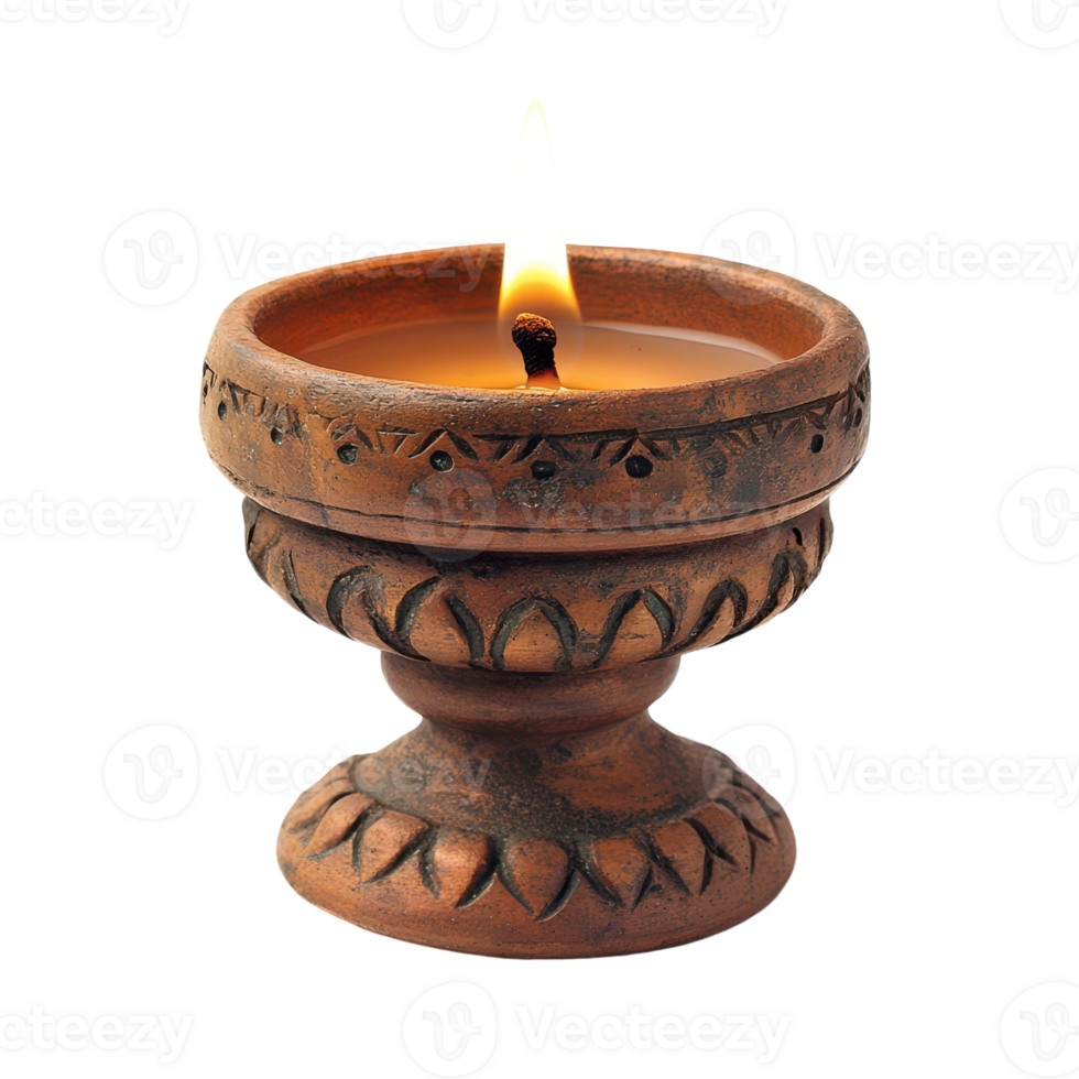 Handcrafted clay candle glowing softly in a tranquil setting png