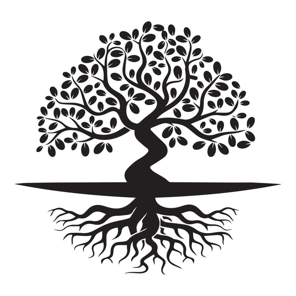 Symbolic Winding Tree of Life Silhouette vector