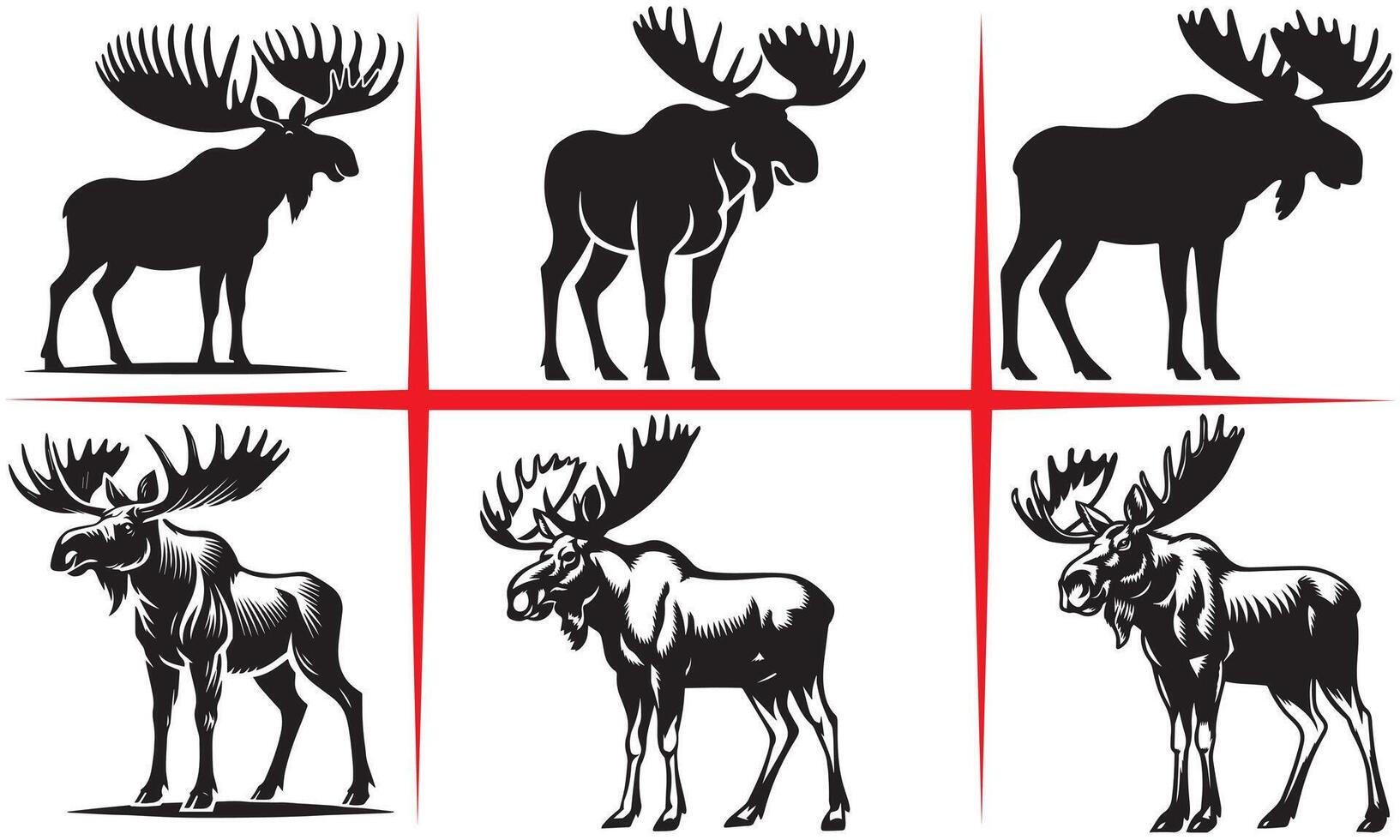 Stately Elk Silhouette Design Set vector