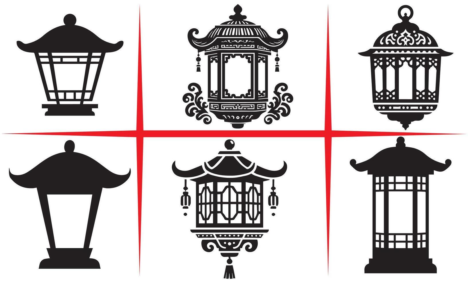 Peaceful Lantern Silhouette Set vector