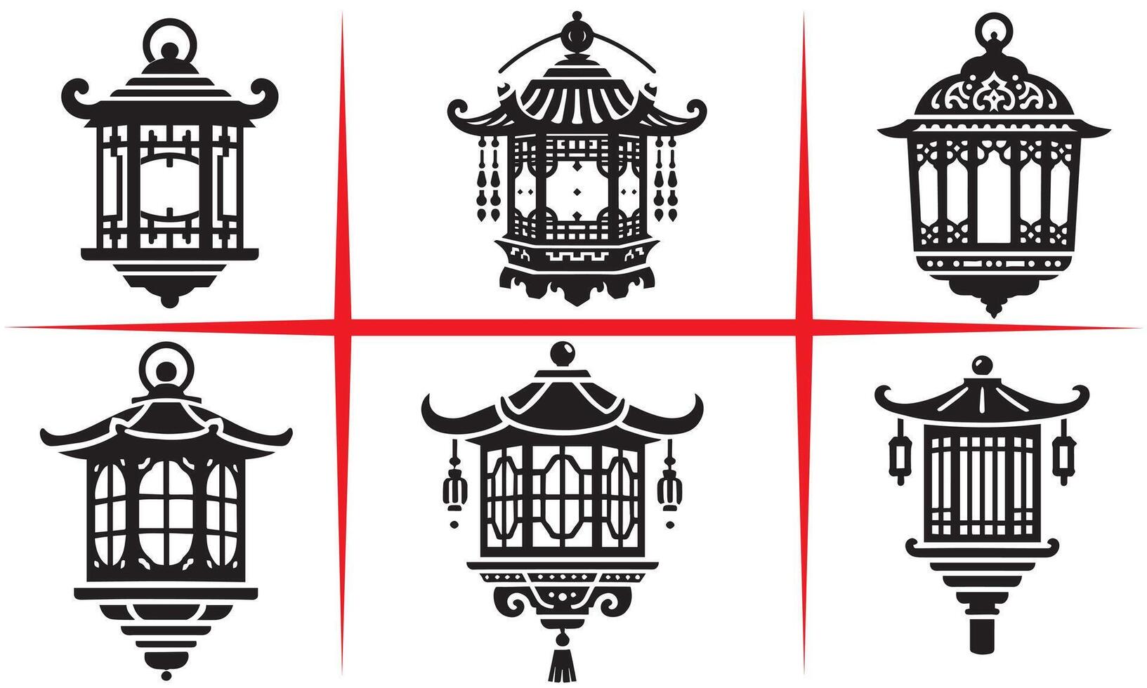Peaceful Lantern Silhouette Set Design vector
