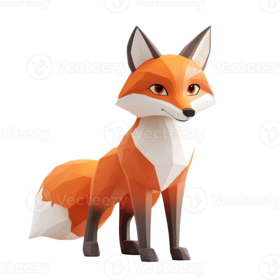 Colorful low-poly fox model standing proudly in a studio png
