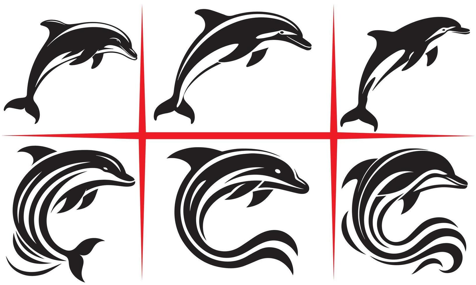 Leaping Dolphin Silhouette Set Design vector