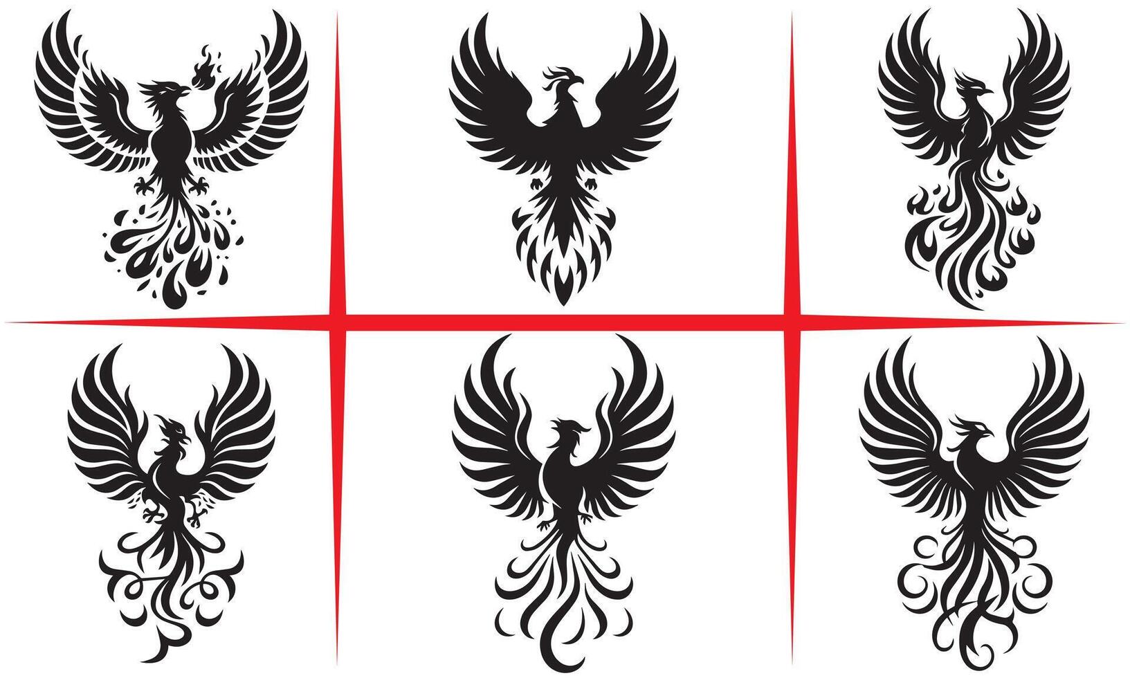 Bold Phoenix Silhouette Set vector