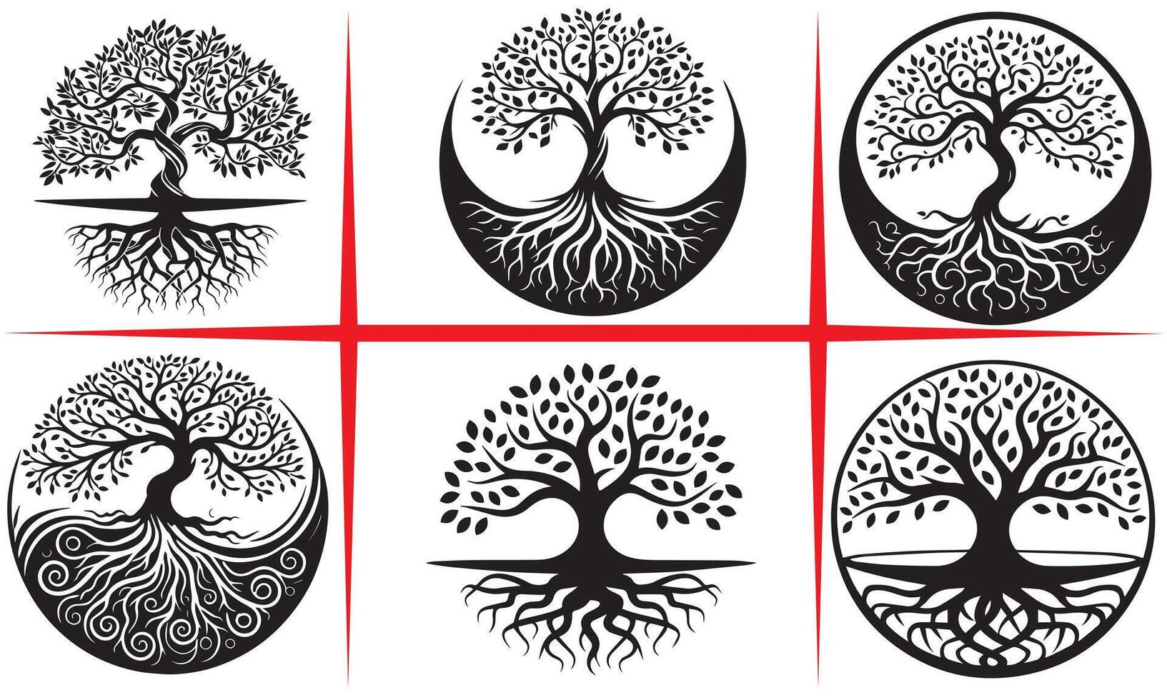 Winding Tree of Life Silhouette Set Design vector