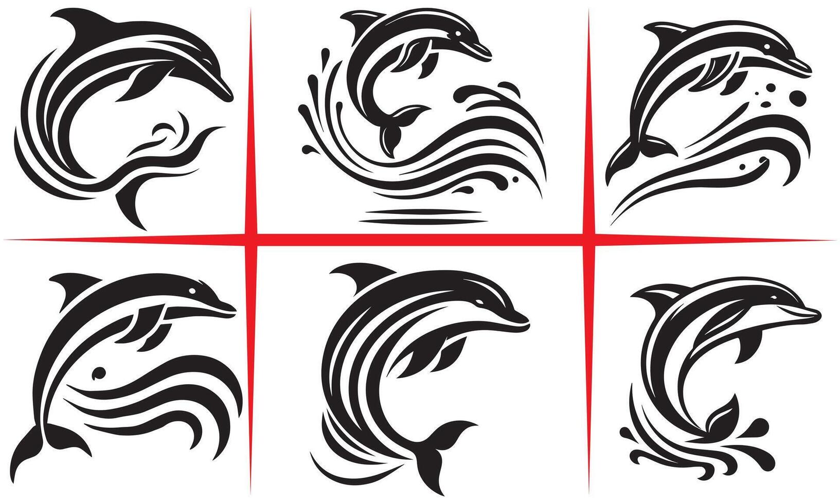 Leaping Dolphin Silhouette Set vector