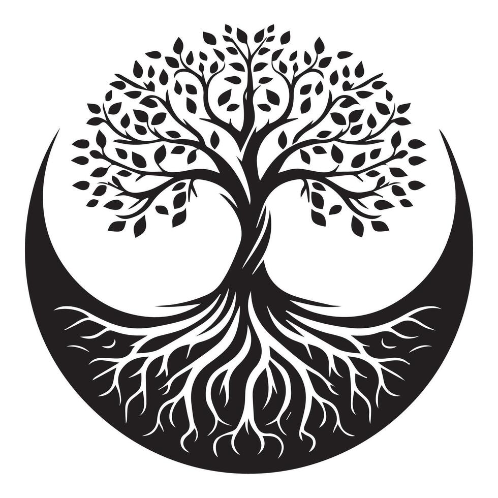 Elegant Winding Tree of Life Silhouette Art vector