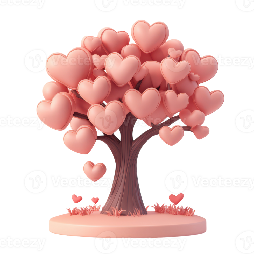 A whimsical heart-shaped tree in a dreamy pink paradise png