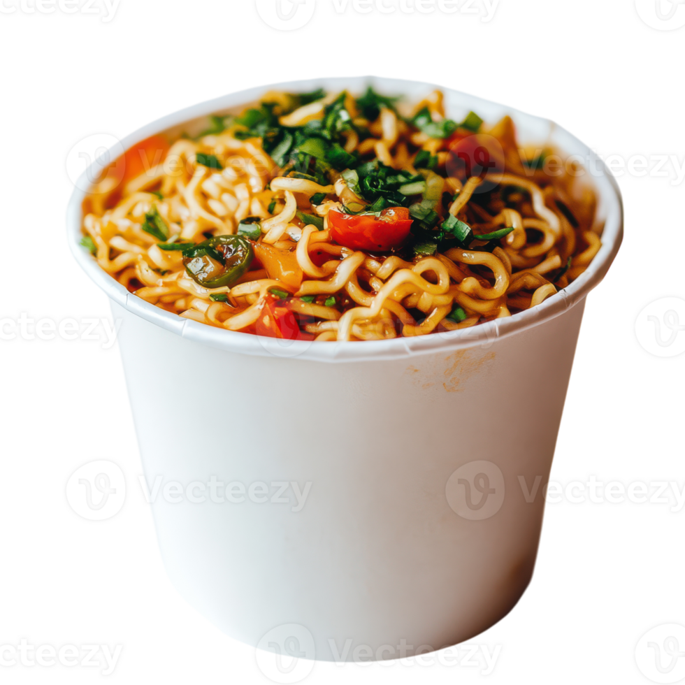 Delicious noodles with vegetables served in a takeout cup png