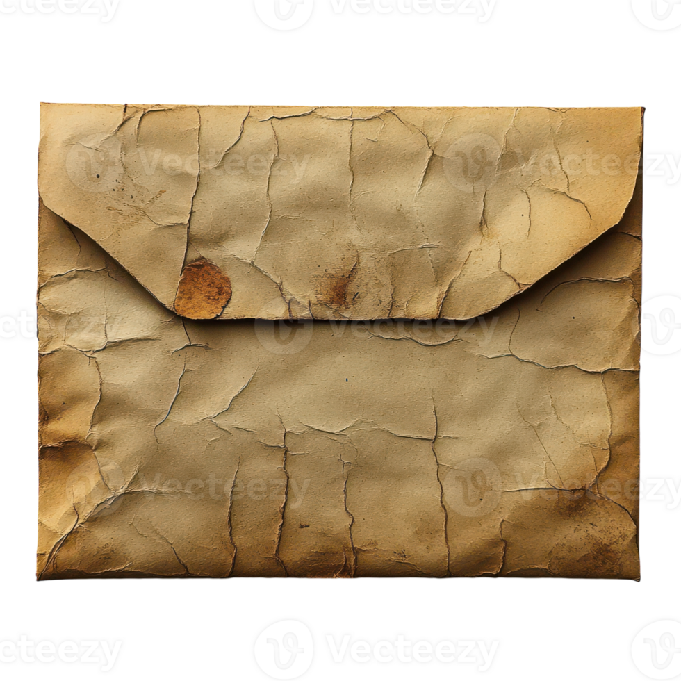 Crinkled old envelope resting on a surface with timeless charm png